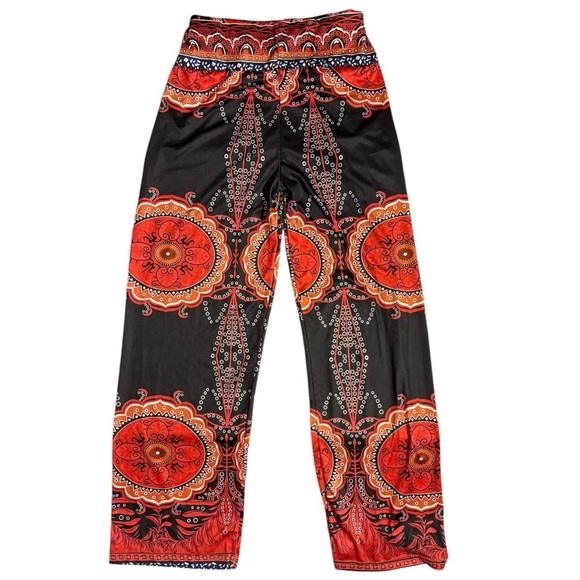 Vibrant Red and Black Patterned Boho Pants Size Medium - Picture 2 of 5